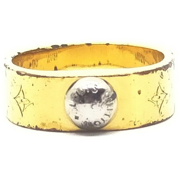 Louis Vuitton Gold Tone Monogram LV Nanogram Ring - Picture 3 of 12